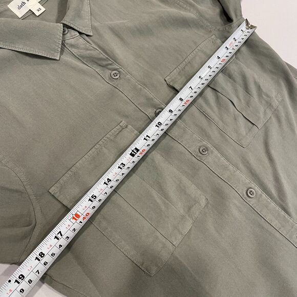 ~ Cloth & Stone XS Shirt Dress Sage Tencel Olive Green Khaki Midi Pockets - Picture 6 of 12